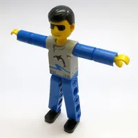 Technic Figure Blue Legs, Light Gray Top with Wave and Orca Print, Blue Arms