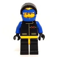 Racer, Extreme Team, Black Jacket, Blue Helmet with Flames and Visor