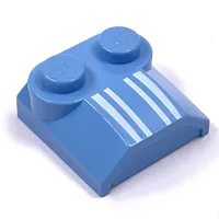 Brick Curved 2 x 2 x 2/3 Two Studs and Lip End with Four White Lines Print