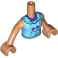 Minidoll Torso Girl with Dark Azure Hoodie, Pockets, Dark Purple/Orange Pixelated Fish print, Nougat Arms and Hands