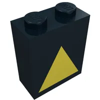 Brick 1 x 2 x 2 with Inside Axle Holder with Yellow Triangle Print