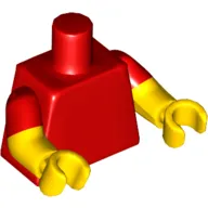 Torso, Dual Molded Arms with Red Sleeves Pattern, Yellow Arms and Hands
