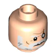 Minifig Head Overwatch Reinhardt, Dual Sided, White Beard, White Eye with Scar / Silver Mask with Yellow and Orange Visor Print [Hollow Stud]