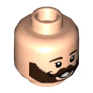 Minifig Head Jonathan, Dark Brown Beard with Black Curly Moustache, Teeth / Tongue Print