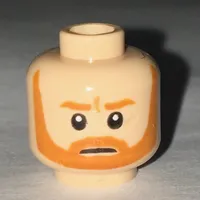 Minifig Head Obi-Wan Kenobi, Beard with Brown Trim Beard Closed Mouth / Bared Teeth Print
