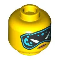 Minifig Head Nya, Black and Bright Light Blue Eye Mask / Beauty Mark, Determined Stare print