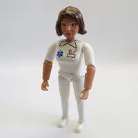 Belville Figure Articulated Elbows, Female, Brown Hair, White Pants, White Shirt with EMT Star of Life Print (Medic)