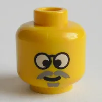 Minifig Head Time Cruisers Dr Cyber, Glasses with Gray Moustache, Crosseyed Print [Blocked Open Stud]
