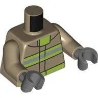 Torso, Silver/Neon Green Safety Stripes print, Dark Tan Arms, Dark Bluish Gray Hands