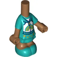 Microdoll Body Short Dress Dark Turquoise with Shoes, Rainbow, Medium Nougat Hands print