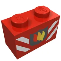 Brick 1 x 2 with Fire Logo Badge and White Stripes Print