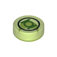 Tile Round 1 x 1 with Black Circle and Bright Green Lantern Symbol Print