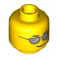 Minifig Head, Silver Sunglasses, Eyebrows and Thin Grin Print