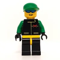 Racer, Extreme Team, Black Jacket, Black Legs, Green Cap, Blue Sunglasses
