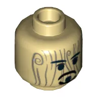 Minifig Head Captain Jack Sparrow (Voodoo), Beard and Moustache Rudimentary over Wood Grain Print [Hollow Stud]