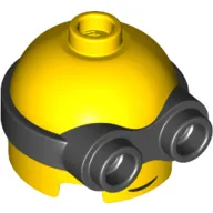 Minifig Head Special, Minion, Low, with Black 2-Eyed Goggles Pattern, Smile print