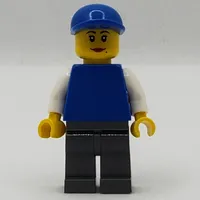 Woman, Plain Blue Torso, Dark Bluish Gray Legs, Blue Cap