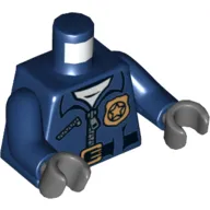 Torso Police Jacket and Gold Police Badge Print, Dark Blue Arms, Dark Bluish Gray Hands
