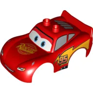 Duplo Car Body 2 Top Studs and Spoiler with Lightning McQueen Rust-Eze Print