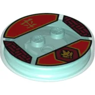 Function Brick Round 4 x 4 x 2/3 with 2 Studs and Red and Gold Kai Symbol and Asian Character Print