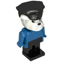 Fabuland Figure Constable Clarke Bulldog with White Head, Blue Torso, Arms and Hands, Black Legs and Black Police Hat