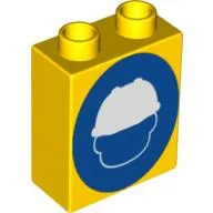 Duplo Brick 1 x 2 x 2 without Bottom Tube with Construction Worker Head on Blue Circle Print