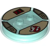 Function Brick Round 4 x 4 x 2/3 with 2 Studs and Ghostbusters Symbol and 'P.V.' print