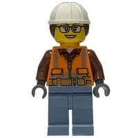 Construction Worker, Orange Safety Vest, White Hard Hat