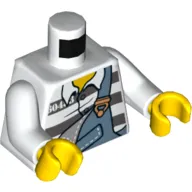 Torso Prison Shirt, Torn Overalls over Prison Stripes Print, White Arms, Yellow Hands