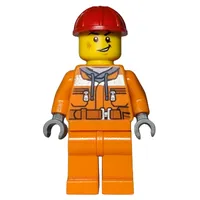 Construction Worker, Orange Safety Suit, Red Hard Hat
