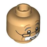 Minifig Head Geppetto, Dark Bluish Grey Eyebrows, Thick White Moustache, Black Glasses, Smile/Concerned