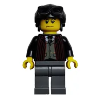 Pilot, Open Black Jacket over Dark Gray Vest and Tie, Black Hat with Goggles