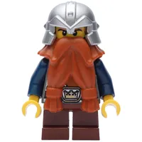 Dwarf, Dark Orange Beard, Metallic Silver Helmet, Printed Beard
