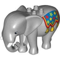 Duplo Animal Elephant, Adult Stationary Head with Molded Tusks with Blue Blanket with Tassels and Stars Print
