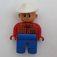 Duplo Figure, Early, Cowboy Hat White, Blue Legs, Plaid Shirt Print