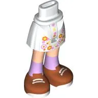 Minidoll Hips and Short Skirt with Orange/Lavender Flowers, Light Nougat Legs, Lavender Socks, Dark Orange Shoes, White Laces print