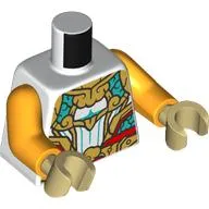 Torso Armor, Gold and Dark Turquoise Decorations print, Bright Light Orange Arms, Tan Hands