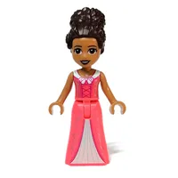 Andrea - Coral Dress, Dark Brown Hair