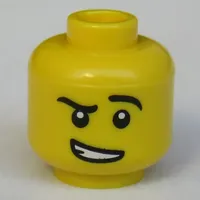 Minifig Head Fencer, Eyebrows, Raised Left Eyebrow, White Pupils, Crooked Open Smile with Teeth Print [Hollow Stud]