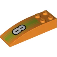 Brick Curved 6 x 2 with White '8' and Lime Stripes Print