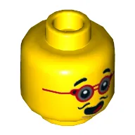 Minifig Head Pan, Red Glasses, Thin Moustache, Open Mouth Smile / Clenched Teeth Print