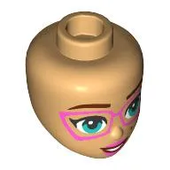 Minidoll Head Dark Brown Eyebrows, Dark Turquoise Eyes, Pink Lips, Pink Glasses