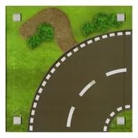 Baseplate with 4 Square Corner Holes and Curved Road / Straight Road Print