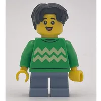 Kid, Bright Green Torso, Sand Blue Legs, Black Hair