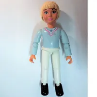 Belville Figure Articulated Elbows, Child, Female, Light Yellow Hair, White Pants, Bright Light Blue Top with Dark Pink Trim and Necklace Print
