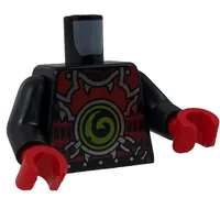Torso Red Armor with Lime Swirl Medallion / Belts on Back Print, Black Arms, Red Hands