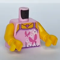 Torso Halter Top with White Flowers and Magenta Butterflies, and Magenta Heart Necklace Print, No Back Print, Yellow Arms and Hands