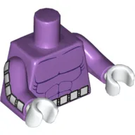 Torso Muscles Outline on Front, Belt with 6 White Squares on Front and Reverse Print, Medium Lavender Arms with White Squares Print, White Hands