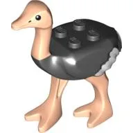 Animal, Bird, Ostrich with White Tail and Wingtips / Light Nougat Legs and Head [Complete Assembly]