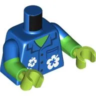 Torso, Dual Molded Arms, Shirt with White Flowers, Bright Green Chest print, Blue Sleeves Pattern, Bright Green Arms, Lime Hands